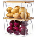 Premium Clear Food Containers with Wood Lid, Space-Saving Kitchen Storage Boxes for Household Organization