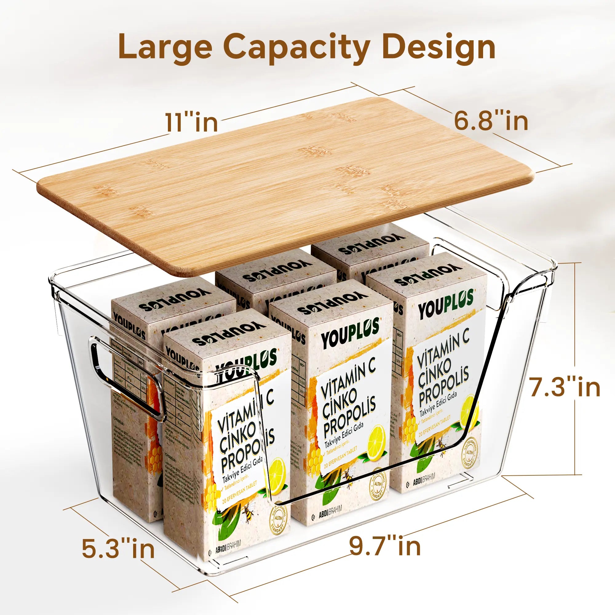 Premium Clear Food Containers with Wood Lid, Space-Saving Kitchen Storage Boxes for Household Organization